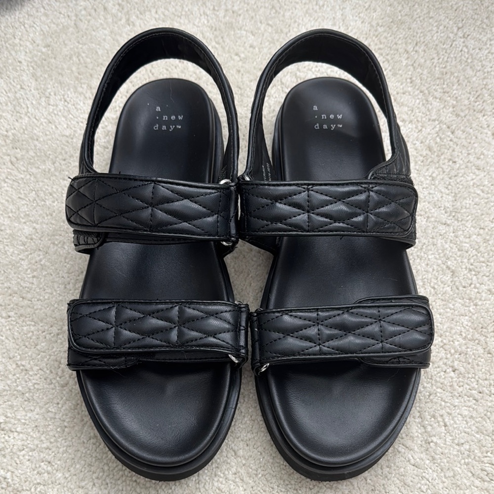 a new day Black Quilted Strap Platform Sandals